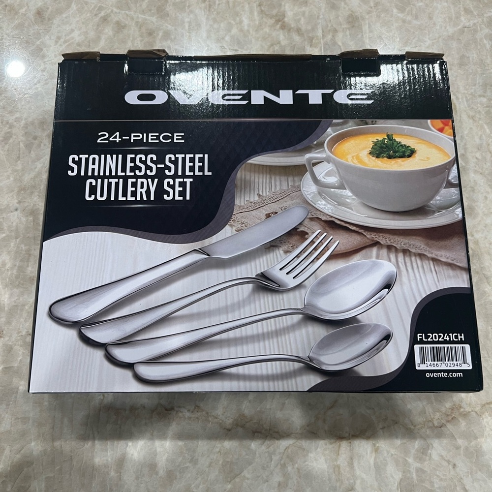 Ovente 24 Piece Silver Stainless Steel Cutlery Set Flatware Service For 6 NEW!